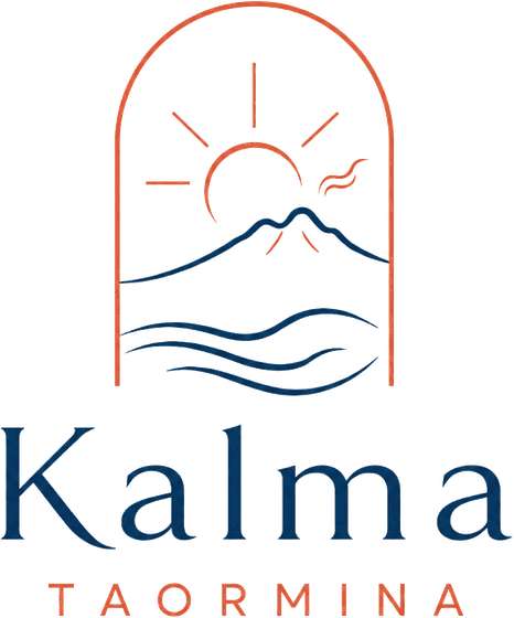 Kalma Taormina — logo con arco, sole, Etna e mare